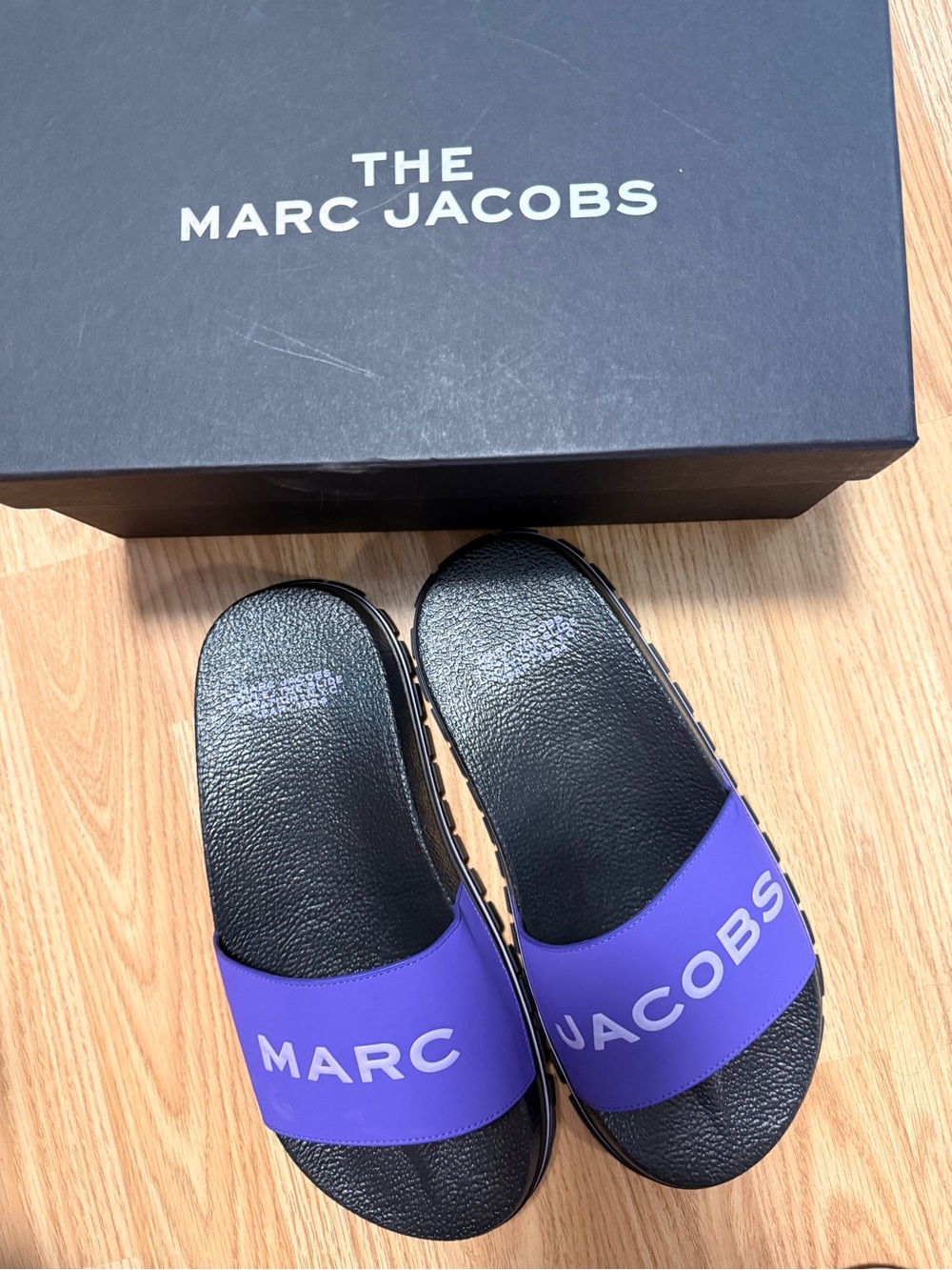 Marc Jacobs Purple and Black Slide Sandals